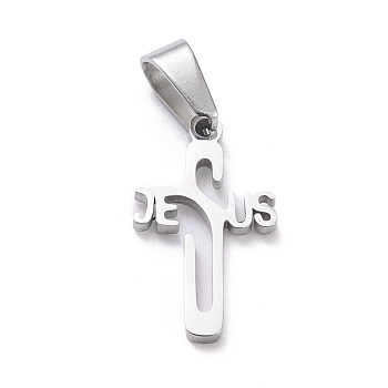 304 Stainless Steel Pendants, Laser Cut, Crucifix Cross, for Easter, Stainless Steel Color, 21x12x1.5mm, Hole: 3.5x7mm
