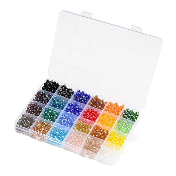 1008Pcs 24 Color Transparent Glass Bead, AB Color Plated, Faceted, Rondelle, Mixed Color, 5.5x5mm, Hole: 1.2mm, about 42Pcs/color
