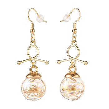 Knot with Glass Globe Dangle Earrings, Wish Bottle Drop Earrings for Women, Light Gold, 57mm, Pin: 0.5mm