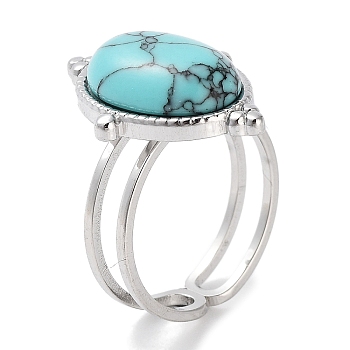 304 Stainless Steel Ring, Adjustable Synthetic Turquoise Rings, Oval, 15.5x21.5mm, Inner Diameter: Adjustable