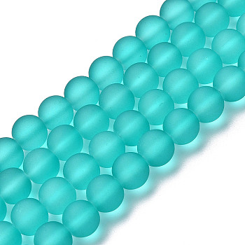 Transparent Glass Bead Strands, Frosted, Round, Dark Turquoise, 10mm, Hole: 1.3~1.6mm, about 80pcs/strand, 31.4 inch