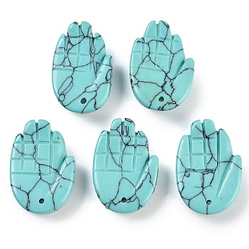 Natural Turquoise Pendants, Hansa Hands, 26~27x18.5~19x6~6.5mm, Hole: 1.5mm