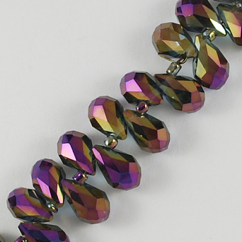 Eletroplated Glass Beads, Faceted, teardrop, Purple, 12x6mm, Hole: 1mm