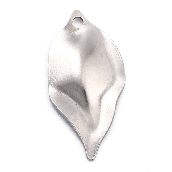 304 Stainless Steel Pendants, Leaf, Stainless Steel Color, 31.8x15.8x2.7mm, Hole: 2mm