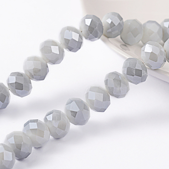 Faceted Rondelle Electroplate Glass Bead Strands, Imitation Jade, WhiteSmoke, 10x8mm, Hole: 1mm, about 63~65pcs/strand, 19.2~20 inch(48~50cm)