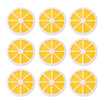 Hawaii Lemon Slice Resin Glitter Powder Pendants, Flat Round, Yellow, Size: about 34~35mm in diameter, 3~4mm thick, hole: 2mm