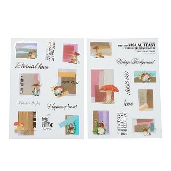 Waterproof Plastic Decorations Stickers, for DIY Handmade Scrapbook Photo Albums, Mushroom Pattern, 15x10.5x0.02cm, 2sheet/set