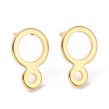 201 Stainless Steel Stud Earring Findings, with Horizontal Loop and 316 Stainless Steel Pin, Ring, Real 24K Gold Plated, 14x9.5mm, Hole: 2.1mm, Pin: 0.7mm