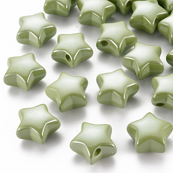 Opaque Acrylic Beads, Pearlized, Star, Olive, 20.5x21x12.5mm, Hole: 3.5mm