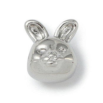 Rack Plating Brass Beads, Long-Lasting Plated, Lead Free & Cadmium Free, Rabbit, Platinum, 9.5x8x8mm, Hole: 2.5mm