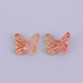 Transparent & Frosted Czech Glass Beads, with Glitter Powder, Butterfly, Chocolate, 9.5x11x3.8~4.5mm, Hole: 1.2mm