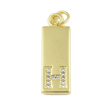 Brass Micro Pave Clear Cubic Zirconia Pendants, Real 18K Gold Plated, Rectangle, Letter H, 23.5x7.5x2mm, Hole: 3mm