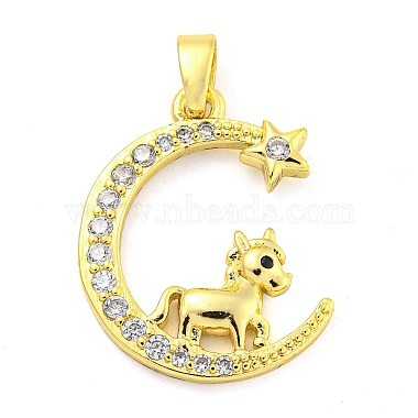 Golden Clear Horse Brass+Cubic Zirconia Pendants