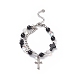 Natural & Synthetic Mixed Stone Beaded Bracelet with Cross Charm(BJEW-TA00184-01)-1