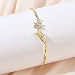 Adjustable Brass Micro Pave Clear Cubic Zirconia Box Chain Slider Bracelets, Link Bracelets for Women, Flower, Long-Lasting Plated, Rack Plating, Cadmium Free & Lead Free, Real 18K Gold Plated, Clear, 9.45 inch(24cm)(BJEW-C156-09G-03)
