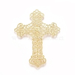 Brass Filigree Joiners Links, Cross, Nickel Free, Raw(Unplated), 52x37x0.8mm(KK-G368-02C)
