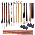 17Pcs 6 Styles Wood Chinese Calligraphy Brush, Wolf Hair Brush, with 2Pcs Paperweight Brush Holder, Mixed Color, 245x7.5mm(DIY-OC0013-86)