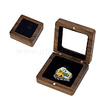 Wooden Badge Storage Boxes with Visible Window Hinged Lid and Black Sponge Inside, Weak Magnetic, Square, Saddle Brown, 6.8x6.8x2.6cm(CON-WH0092-90)