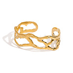 Hollow Out 304 Stainless Steel Cuff Bangles for Women, Irregular, Golden, Inner Diameter: 2-3/8 inch(6cm)(FS-WG2A1E7-01)