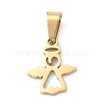 304 Stainless Steel Pendants, with 201  Stainless Steel Ice Pick Pinch Bails, Ion Plating, Angel & Fairy Charms, Golden, 16x13x1.5mm, Hole:7x3.5mm(STAS-B141-05G)
