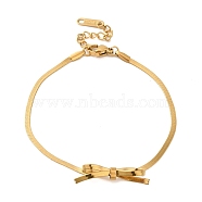 Bowknot 304 Stainless Steel Herringbone Chain Bracelets for Women, Golden, 7-1/8 inch(18cm)(BJEW-Q342-01G)