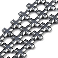 Electroplated Synthetic Non-magnetic Hematite Beads Strands, Cross, Gunmetal Plated, 8.5x8.5x3mm, Hole: 0.7mm, about 47pcs/strand, 15.98''(40.6cm)(G-K375-E02-02)