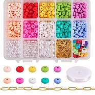 DIY Stretch Bracelets Making Kits, Flat Round & Round & Star 820Pcs Polymer Clay/ABS Plastic Beads, Brass Chains and Elastic Crystal Thread, Mixed Color, 6mm, Hole: 2mm(DIY-SZ0004-38)