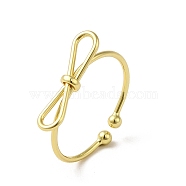 Brass Cuff Rings for Women, Bowknot, Real 18K Gold Plated, Inner Diameter: 18.8mm(RJEW-D026-04G)