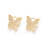 Brass Micro Pave Clear Cubic Zirconia Charms, Long-Lasting Plated, Butterfly, Golden, 12x11.5x2.8mm, Hole: 2.5mm(ZIRC-L093-25G)