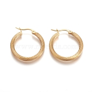304 Stainless Steel Geometric Hoop Earrings, Hypoallergenic Earrings, Twist Ring, Golden, 26x3mm, 9 Gauge, Pin: 1x0.6mm(STAS-D171-16B-G)