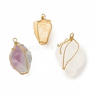 Rough Raw Natural Gemstone Pendants, with Golden Tone Brass Wire Wrapped, Nuggets, 43~48x21~33.5x17~28mm, Hole: 4x3~3.5mm(PALLOY-JF01450)