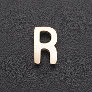 201 Stainless Steel Charms, for Simple Necklaces Making, Laser Cut, Letter, Rose Gold, Letter.R, 8x4.5x3mm, Hole: 1.8mm(STAS-R109-JA433-R-3)