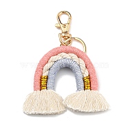 Macrame Weaving Cotton Rainbow Keychain, Boho Tassel Charms Keychain, Light Coral, 105x80mm(MAKN-PW0001-003A)