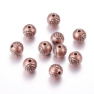 Tibetan Style Alloy Beads, Cadmium Free & Nickel Free & Lead Free, Round, Red Copper, 8mm, Hole: 1mm(PALLOY-ZN-28402-R-FF)