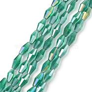 Transparent Glass Beads, Bicone, AB Color Plated, Faceted, Sea Green, 8x4mm, Hole: 0.8mm, about 70pcs/strand, 20.47 inch(52cm)(GLAA-P001-02A-05)