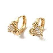 KC Gold Plated Brass Micro Pave Cubic Zirconia Hoop Earring, Swan, 12.5x10.5mm(EJEW-L271-11KCG-03)