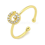 Rack Plating Brass Open Cuff Rings for Women, with Cubic Zirconia, Cadmium Free & Lead Free, Long-Lasting Plated, Letter, Letter G, Inner Diameter: 17.5mm, Letter: 7.5x6.5mm(RJEW-F162-02G-G)