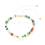 Electroplate Glass Nylon Thread Braided Bead Bracelets, with Natural Shell Beads, Smile, Yellow, Inner Diameter: 2 inch(5.1cm)(BJEW-JB06360-05)