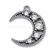 Rack Plating Alloy Rhinestone Pendants, Cadmium Free & Nickel Free & Lead Free, Moon, Gunmetal, 21x17x3mm, Hole: 1.6mm(PALLOY-F018-20B)