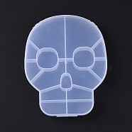 15 Grids Transparent Plastic Box, Halloween Skull Shaped Bead Containers for Small Jewelry and Beads, WhiteSmoke, 17.95x14.4x2.5cm, Inner Diameter: 26~75x18~62.5x22mm (CON-B009-08)