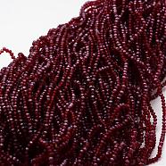 Half Rainbow Plated Faceted Rondelle Glass Bead Strands, Frosted, Dark Red, 4~4.5x3~3.5mm, Hole: 0.8mm, about 150pcs/strand, 15.1 inch(EGLA-L007-A15-4mm)