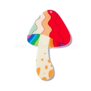 Opaque Printed Acrylic Big Pendants, Mushroom, Rainbow Pattern, 54x33x2mm, Hole: 1.6mm(MACR-C008-01A)