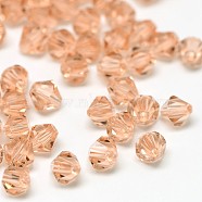 Imitation 5301 Bicone Beads, Transparent Glass Faceted Beads, Light Salmon, 4x3mm, Hole: 1mm, about 720pcs/bag(GLAA-F026-A06)