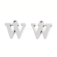 201 Stainless Steel Charms, Alphabet, Letter.W, 9x9x1mm, Hole: 1mm(STAS-N091-176W-P)
