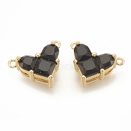 Brass Cubic Zirconia Charms, Nickel Free, Real 18K Gold Plated, Heart, Black, 9.5x12x4.5mm, Hole: 1mm(X-KK-S340-12G-02)
