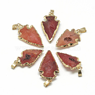 Natural Red Agate Pendants, with Brass Findings, Dyed, Golden, 25~50x15~25x5~15mm, Hole: 7x4mm(G-Q490-A03)