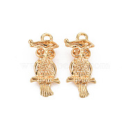 Brass Pendants, Nickel Free, Owl, Real 18K Gold Plated, 22x10x6.5mm, Hole: 2mm(KK-S356-603-NF)