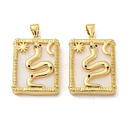 Brass Pendants, with Cubic Zirconia & Shell, Rectangle with Snake Charms, Real 18K Gold Plated, 24x18.5x4mm, Hole: 4.5x3.5mm(KK-L209-020G)