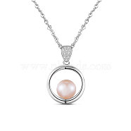 SHEGRACE 925 Sterling Silver Pendant Necklace, with Micro Pave AAA Cubic Zirconia and Freshwater Pearl, Round, Platinum, PeachPuff, 17.7 inch(JN565B)