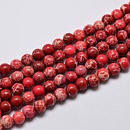 Natural Imperial Jasper Beads Strands, Round, Dyed, Dark Red, 10mm, Hole: 1mm, about 38pcs/strand, 15 inch(X-G-I122-10mm-04)